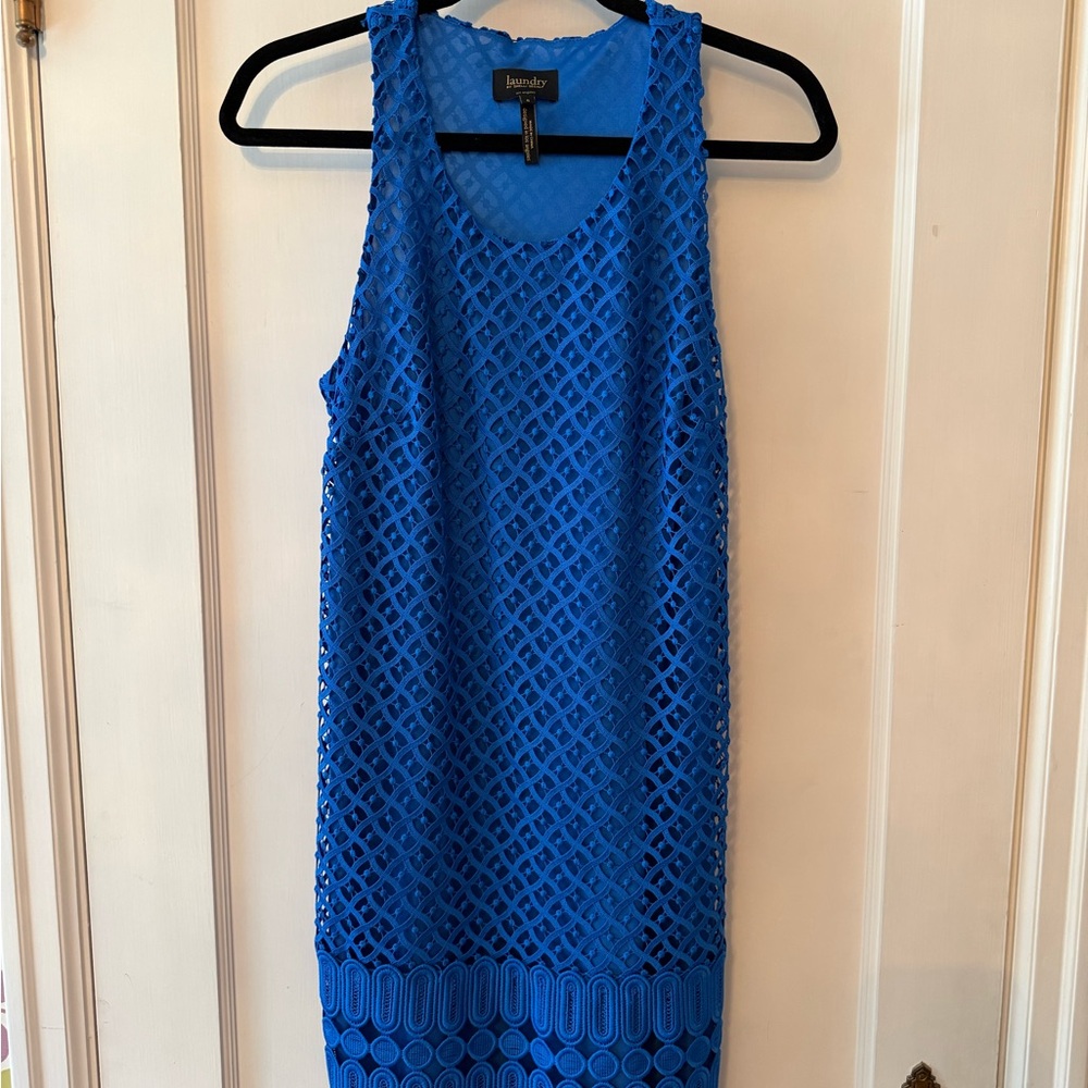 Laundry By Shelli Segal Bright‎ Blue Crochet Tank Dress